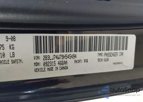 2009 Dodge Challenger Srt8 из США, поврежденный, VIN 2B3LJ74W79H545494